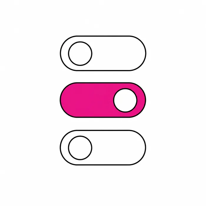Ilustración de tres interruptores de preferencias, uno activado